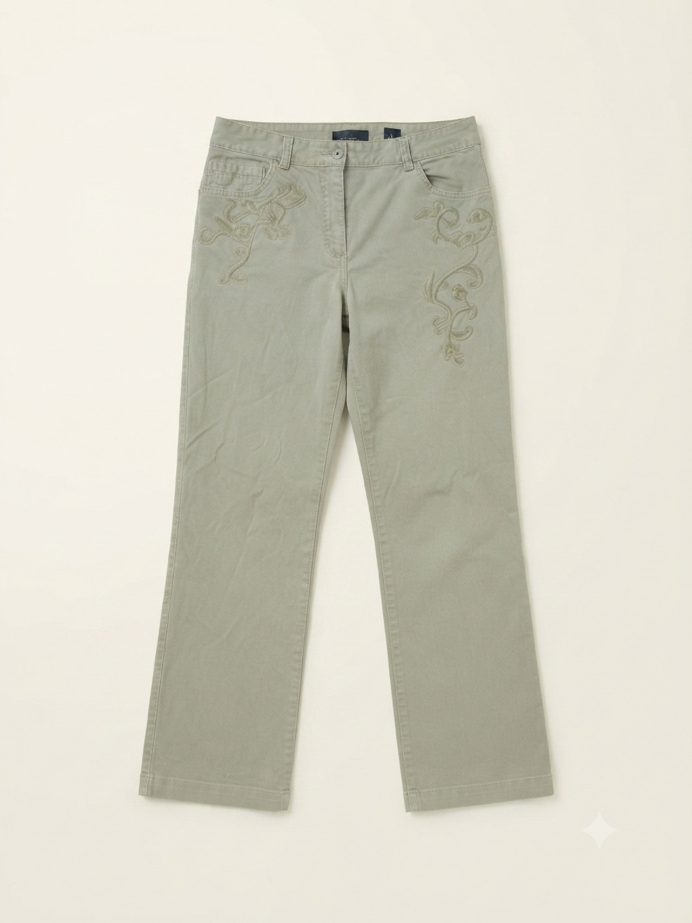 Orly embroidered floral grey straight leg pants, classic, preppy, basic, retro